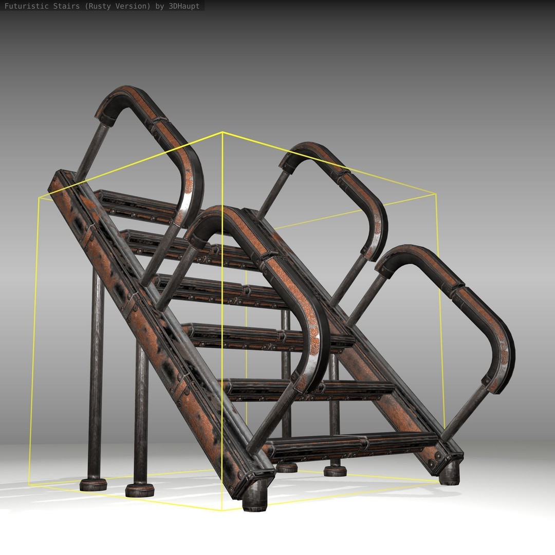 Futuristic Stairs 3D Model – Low Poly Rusty Texture Game Asset, FBX - View 23