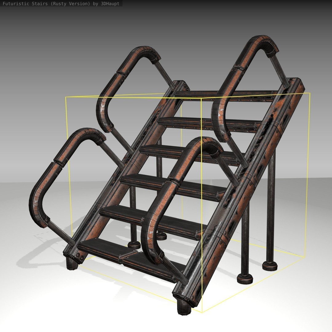 Futuristic Stairs 3D Model – Low Poly Rusty Texture Game Asset, FBX - View 24