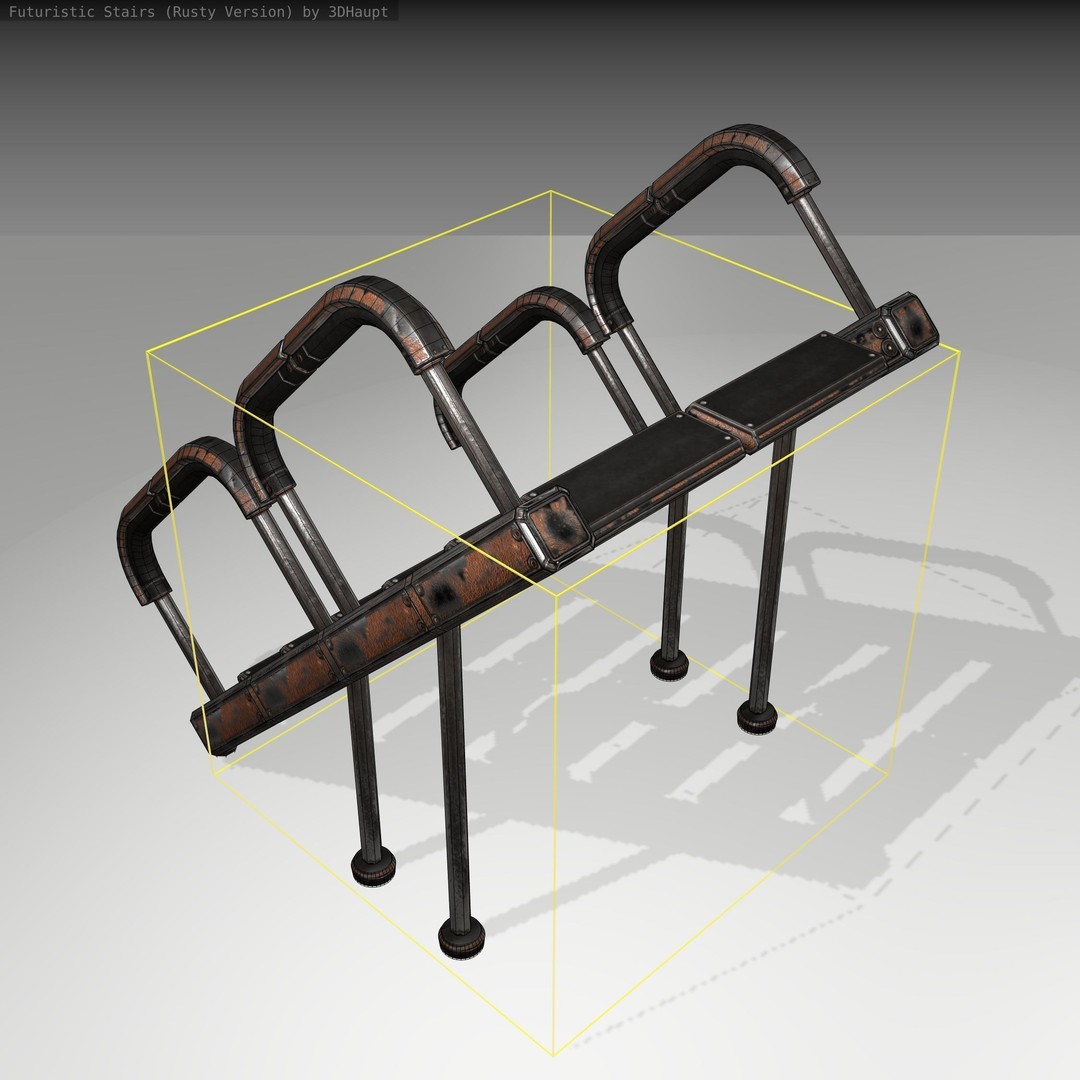 Futuristic Stairs 3D Model – Low Poly Rusty Texture Game Asset, FBX - View 3