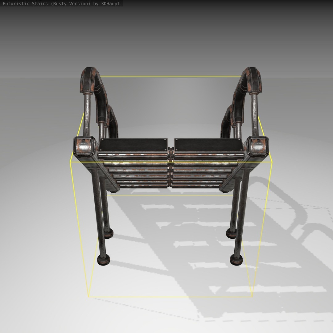Futuristic Stairs 3D Model – Low Poly Rusty Texture Game Asset, FBX - View 4