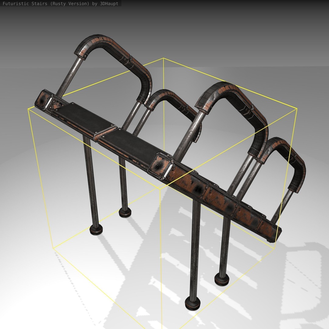 Futuristic Stairs 3D Model – Low Poly Rusty Texture Game Asset, FBX - View 5
