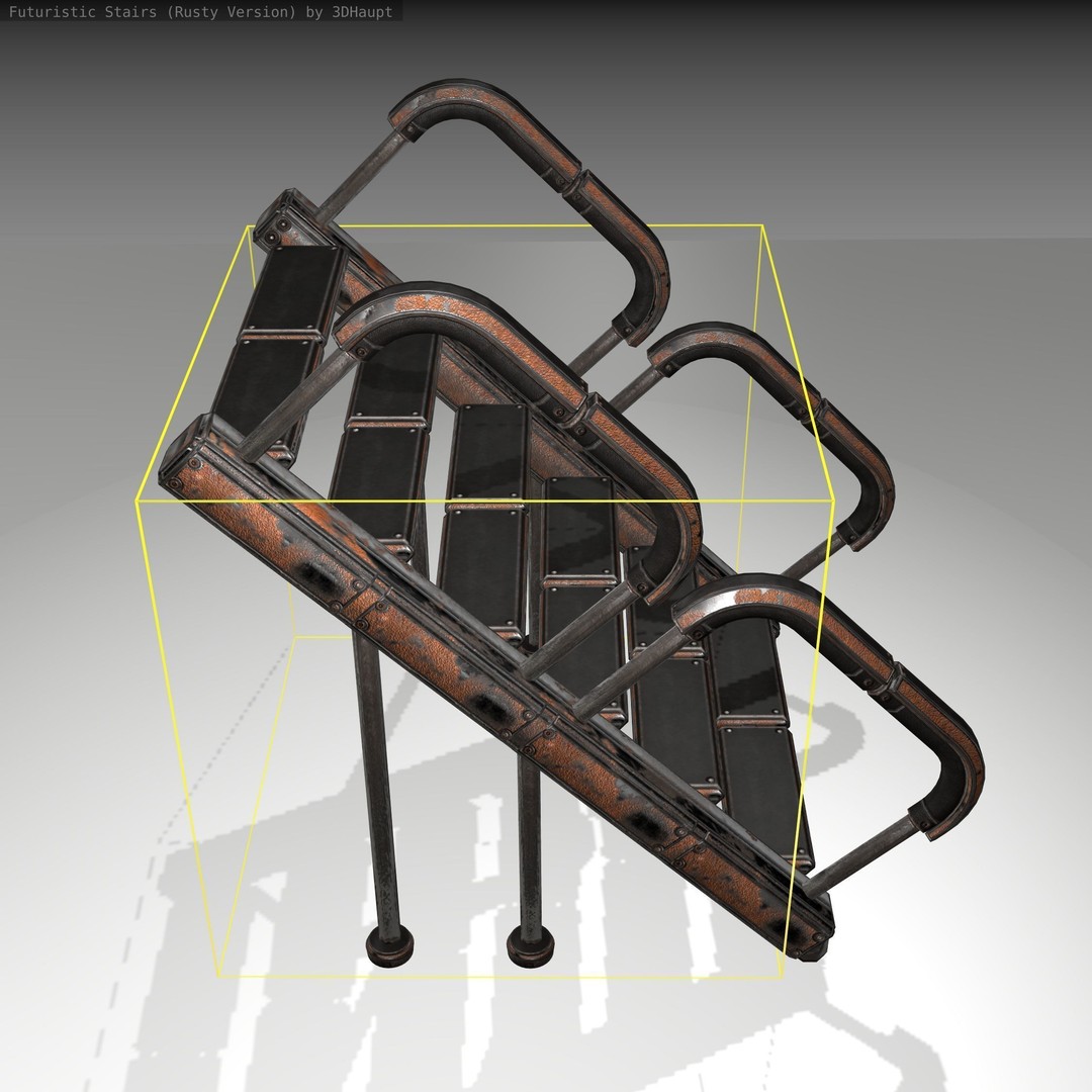 Futuristic Stairs 3D Model – Low Poly Rusty Texture Game Asset, FBX - View 6