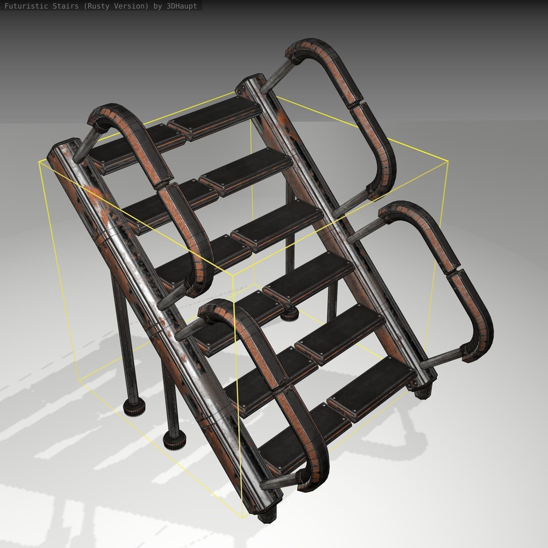 Futuristic Stairs 3D Model – Low Poly Rusty Texture Game Asset, FBX - View 7