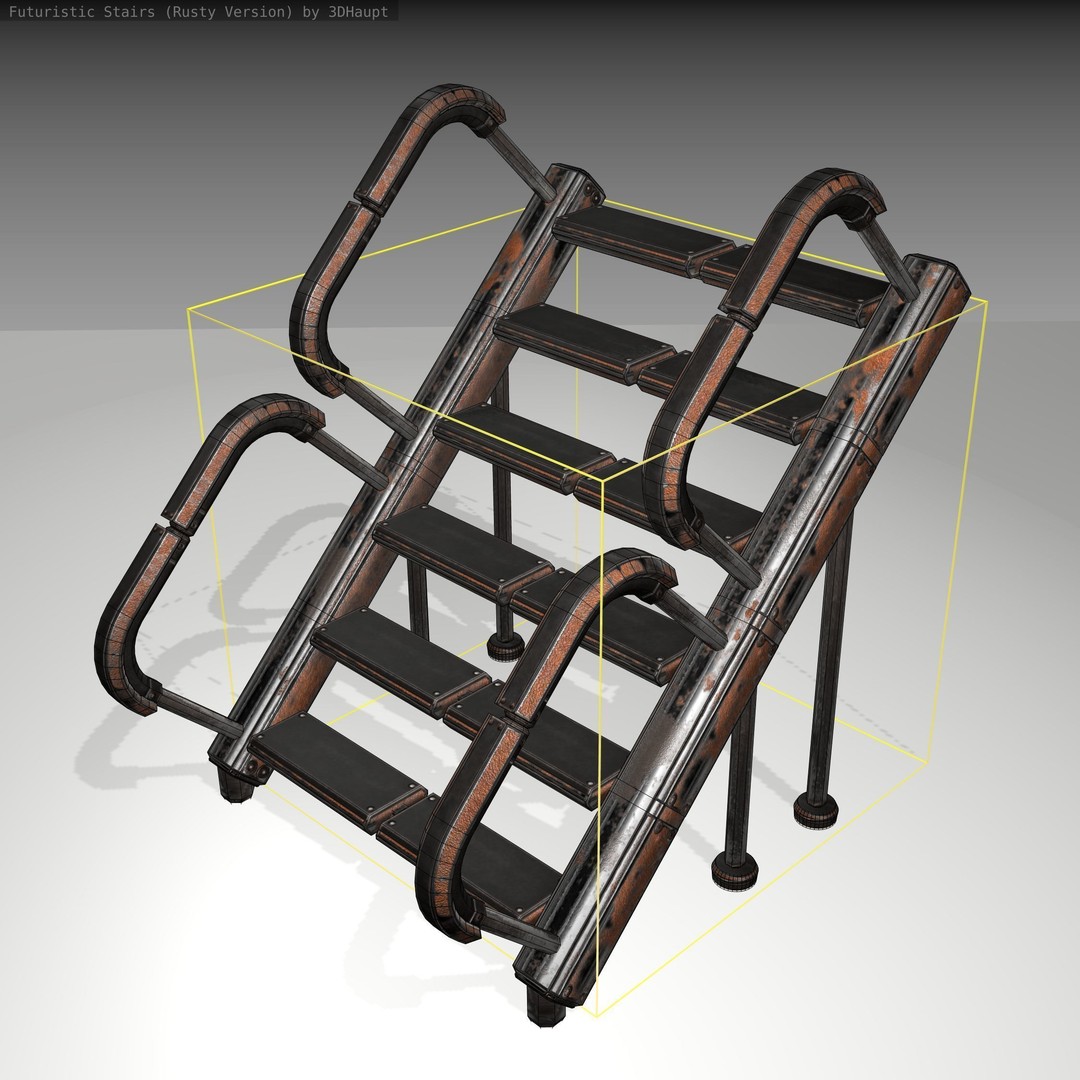 Futuristic Stairs 3D Model – Low Poly Rusty Texture Game Asset, FBX - View 9