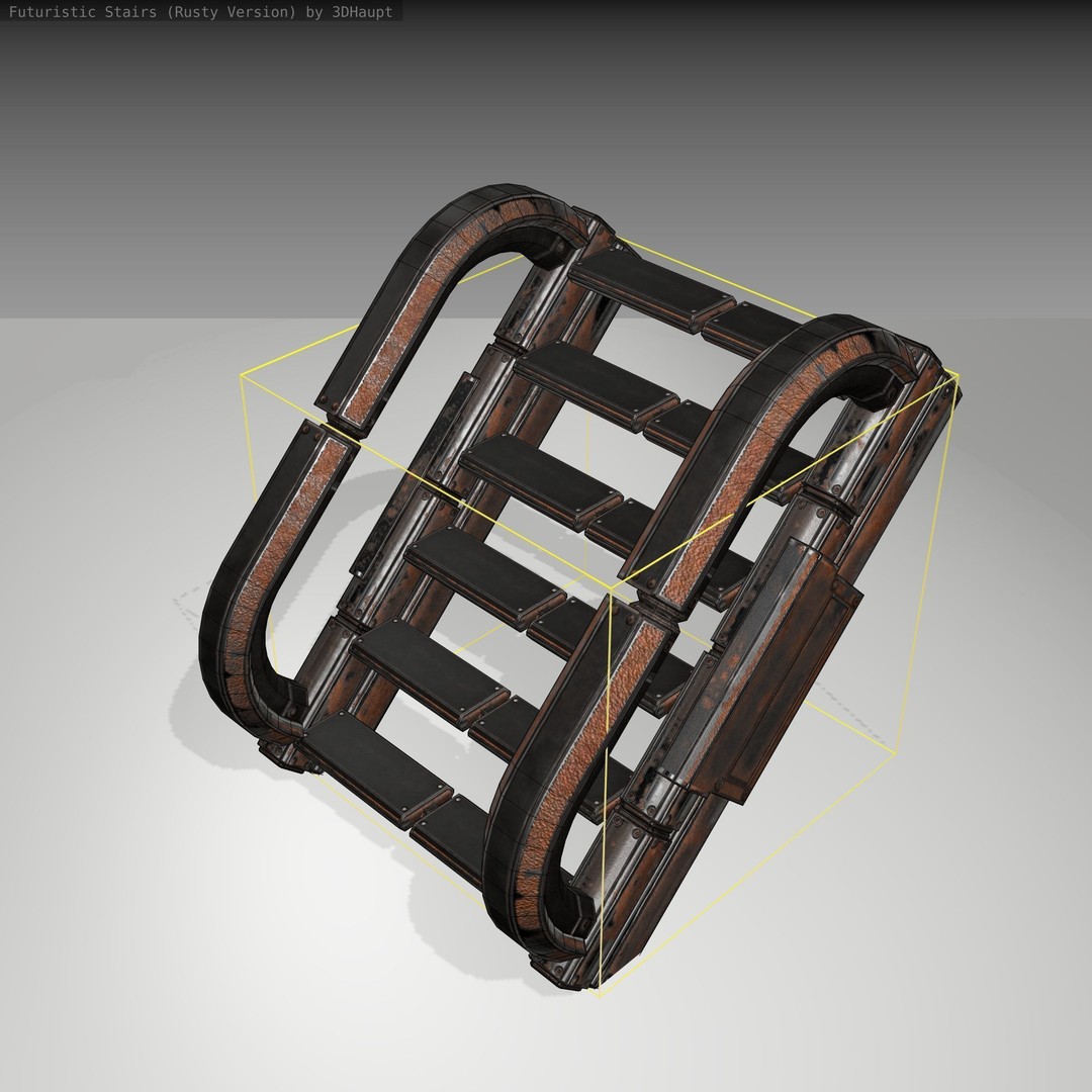 Futuristic Stairs 3D Model – Low Poly Rusty Textures, Game Ready
