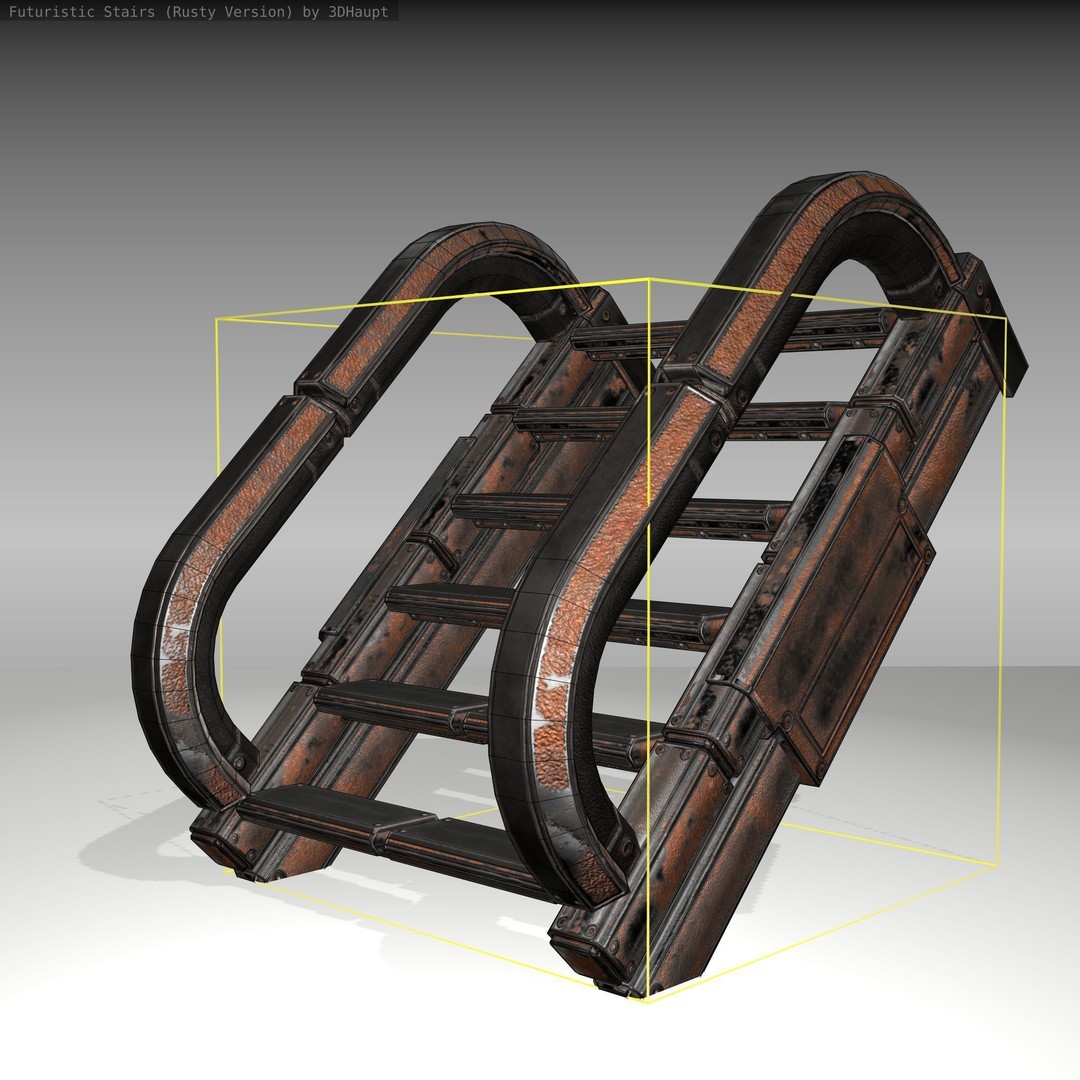 Futuristic Stairs 3D Model – Low Poly Rusty Textures, Game Ready - View 10