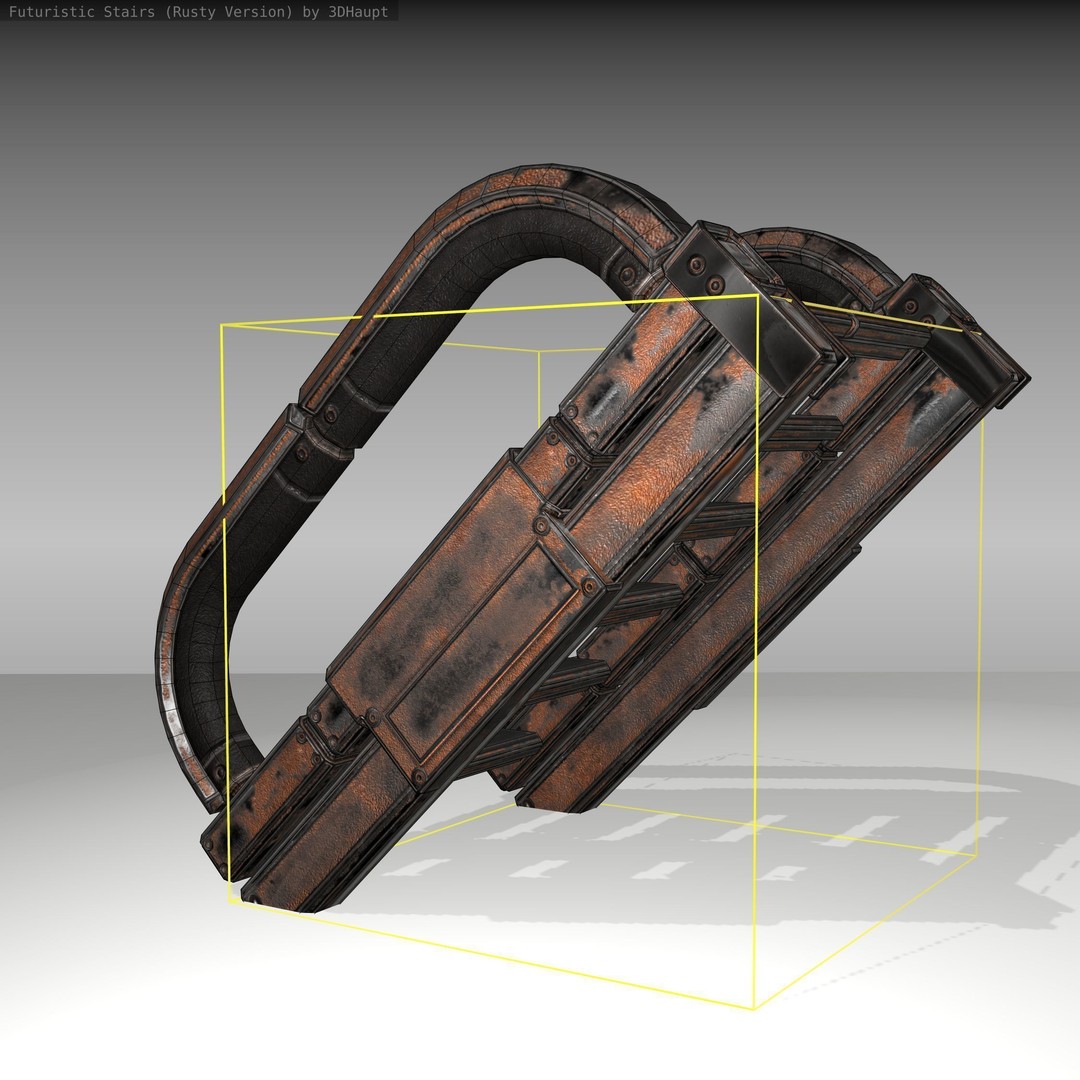 Futuristic Stairs 3D Model – Low Poly Rusty Textures, Game Ready - View 11