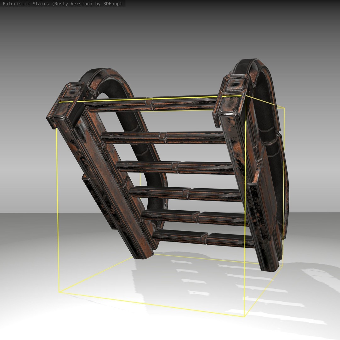 Futuristic Stairs 3D Model – Low Poly Rusty Textures, Game Ready - View 12