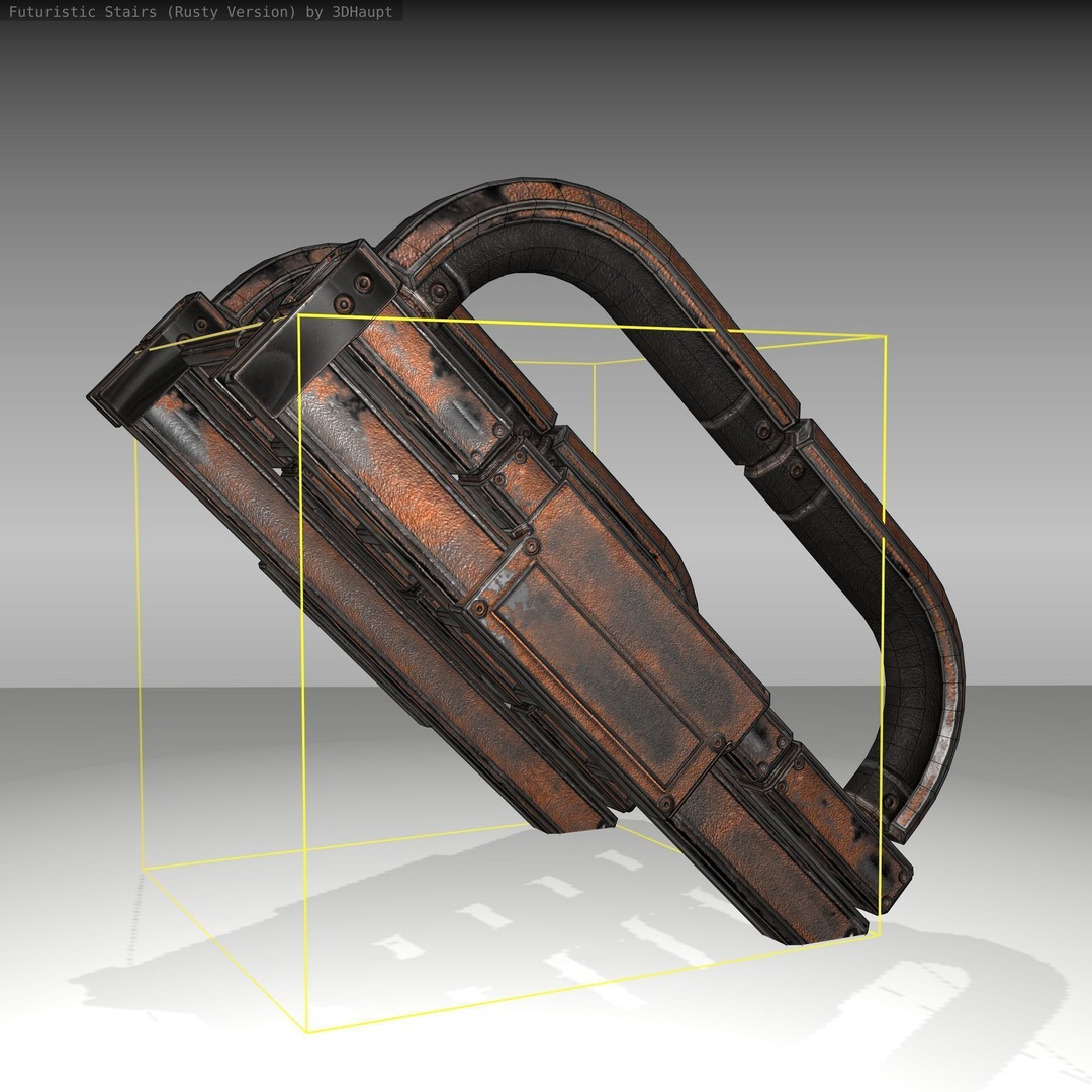 Futuristic Stairs 3D Model – Low Poly Rusty Textures, Game Ready - View 13