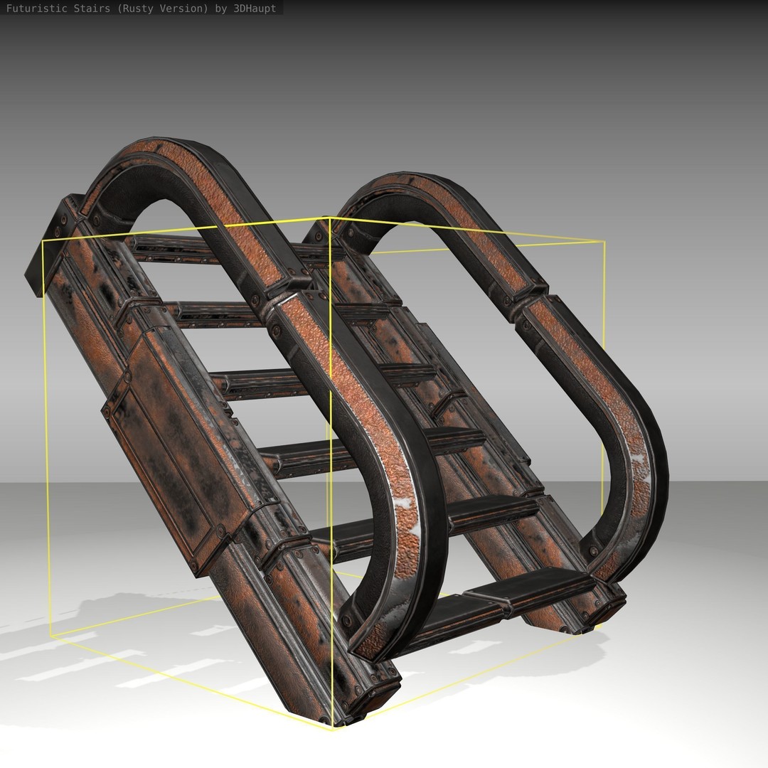 Futuristic Stairs 3D Model – Low Poly Rusty Textures, Game Ready - View 14