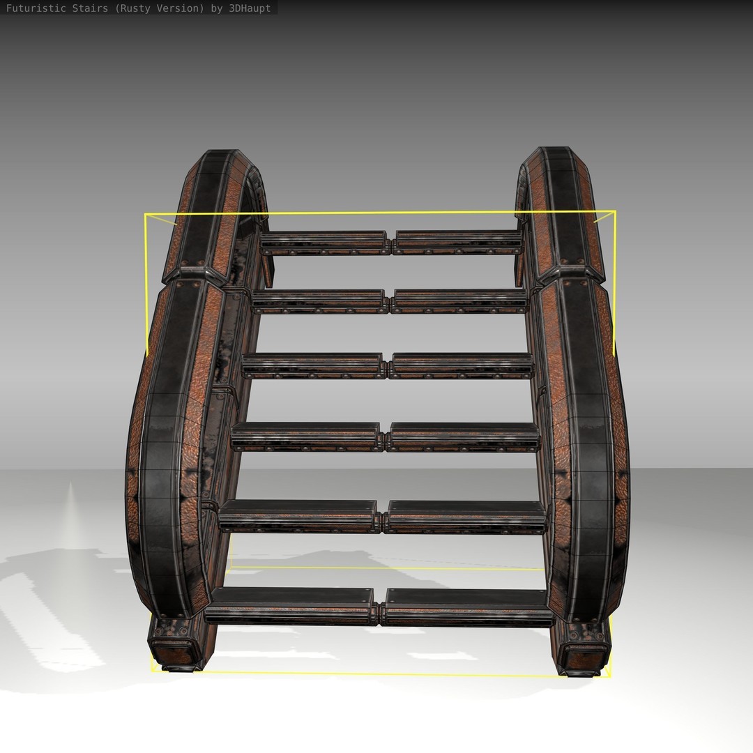 Futuristic Stairs 3D Model – Low Poly Rusty Textures, Game Ready - View 15