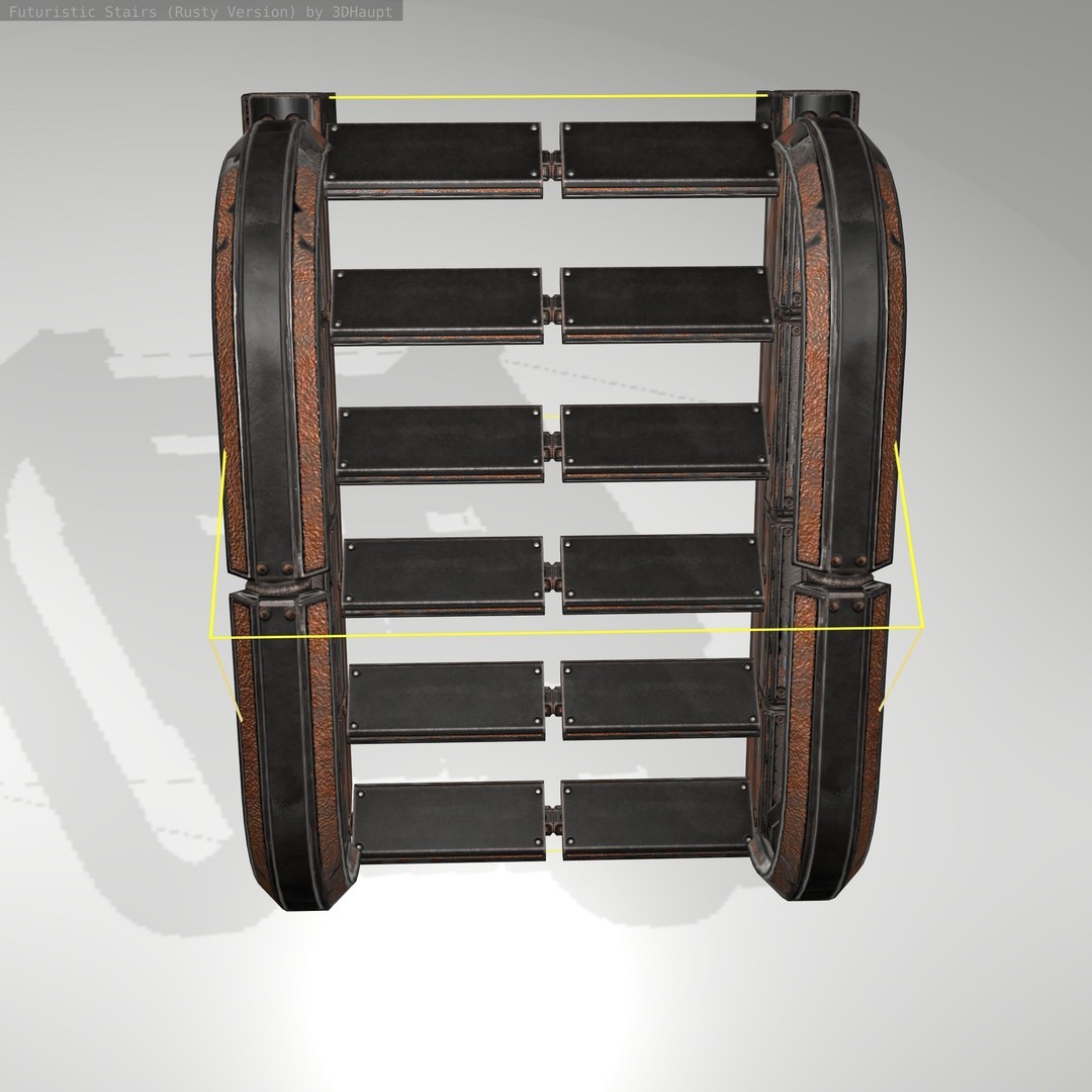 Futuristic Stairs 3D Model – Low Poly Rusty Textures, Game Ready - View 16