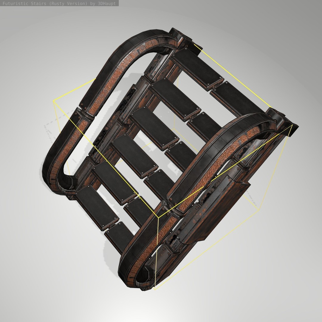 Futuristic Stairs 3D Model – Low Poly Rusty Textures, Game Ready - View 17