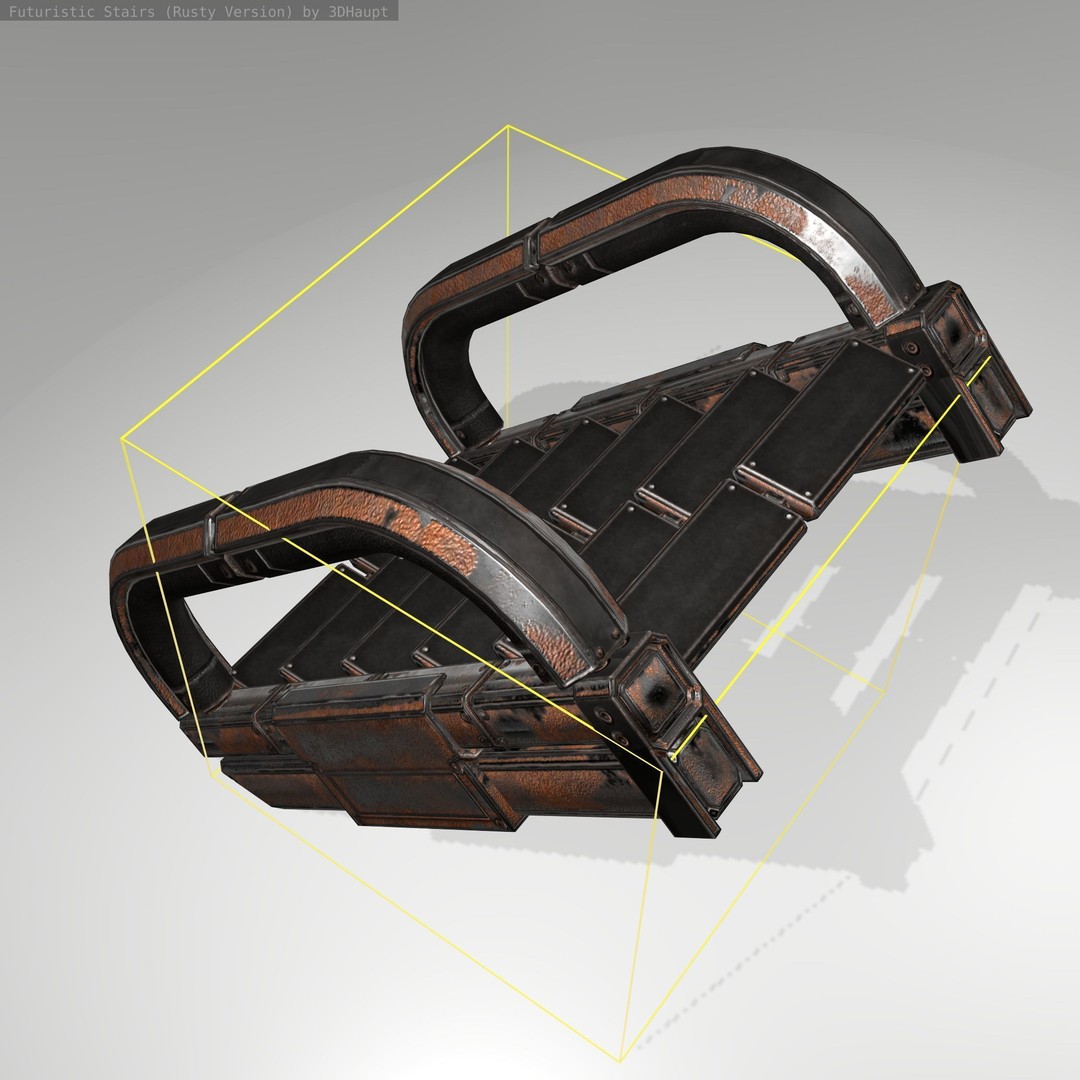 Futuristic Stairs 3D Model – Low Poly Rusty Textures, Game Ready - View 18
