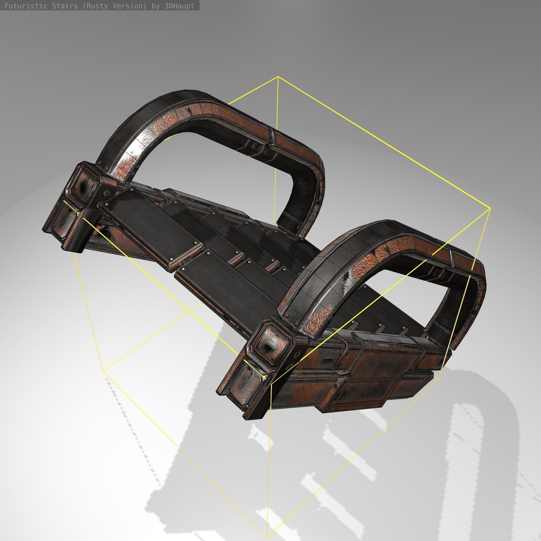 Futuristic Stairs 3D Model – Low Poly Rusty Textures, Game Ready - View 19