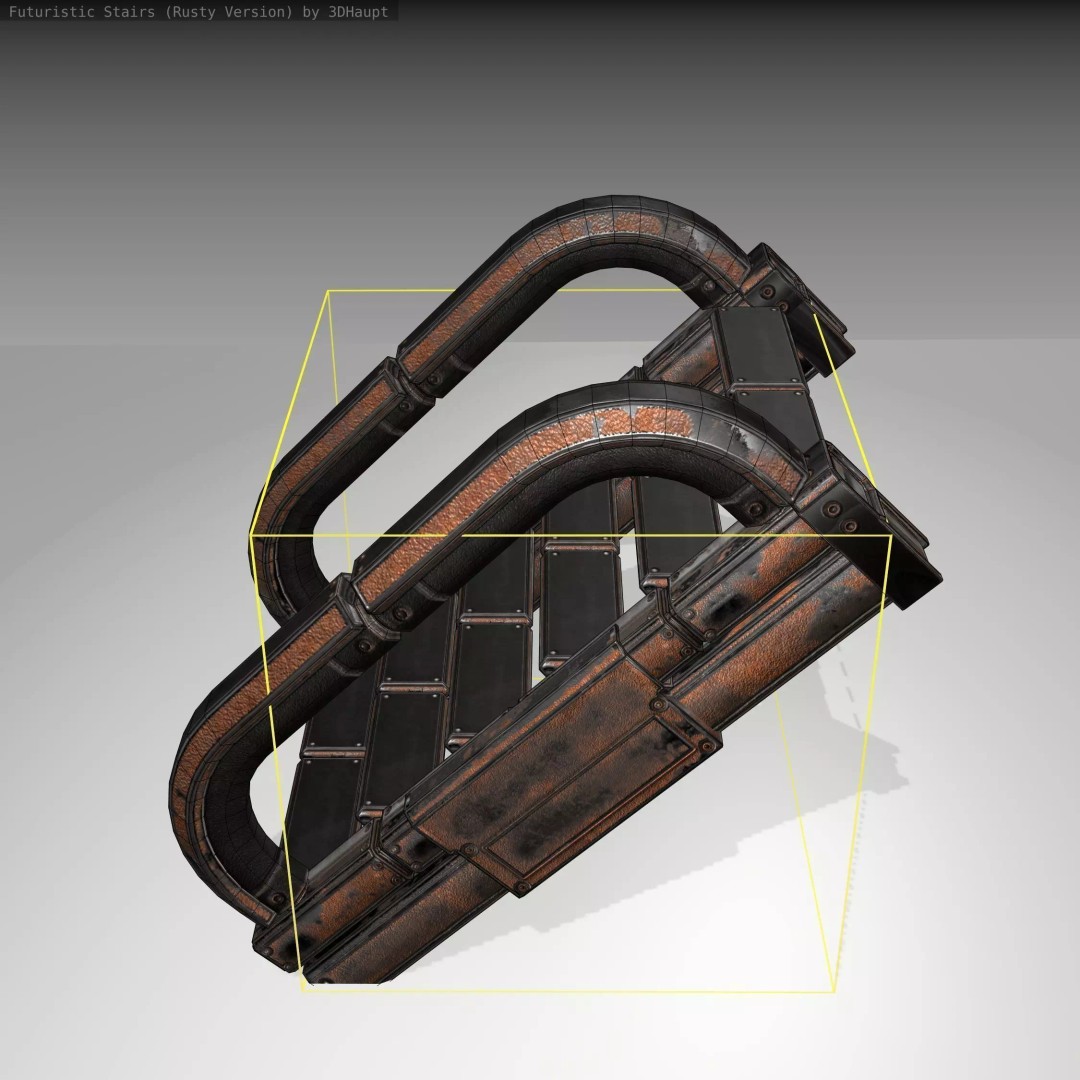 Futuristic Stairs 3D Model – Low Poly Rusty Textures, Game Ready - View 2