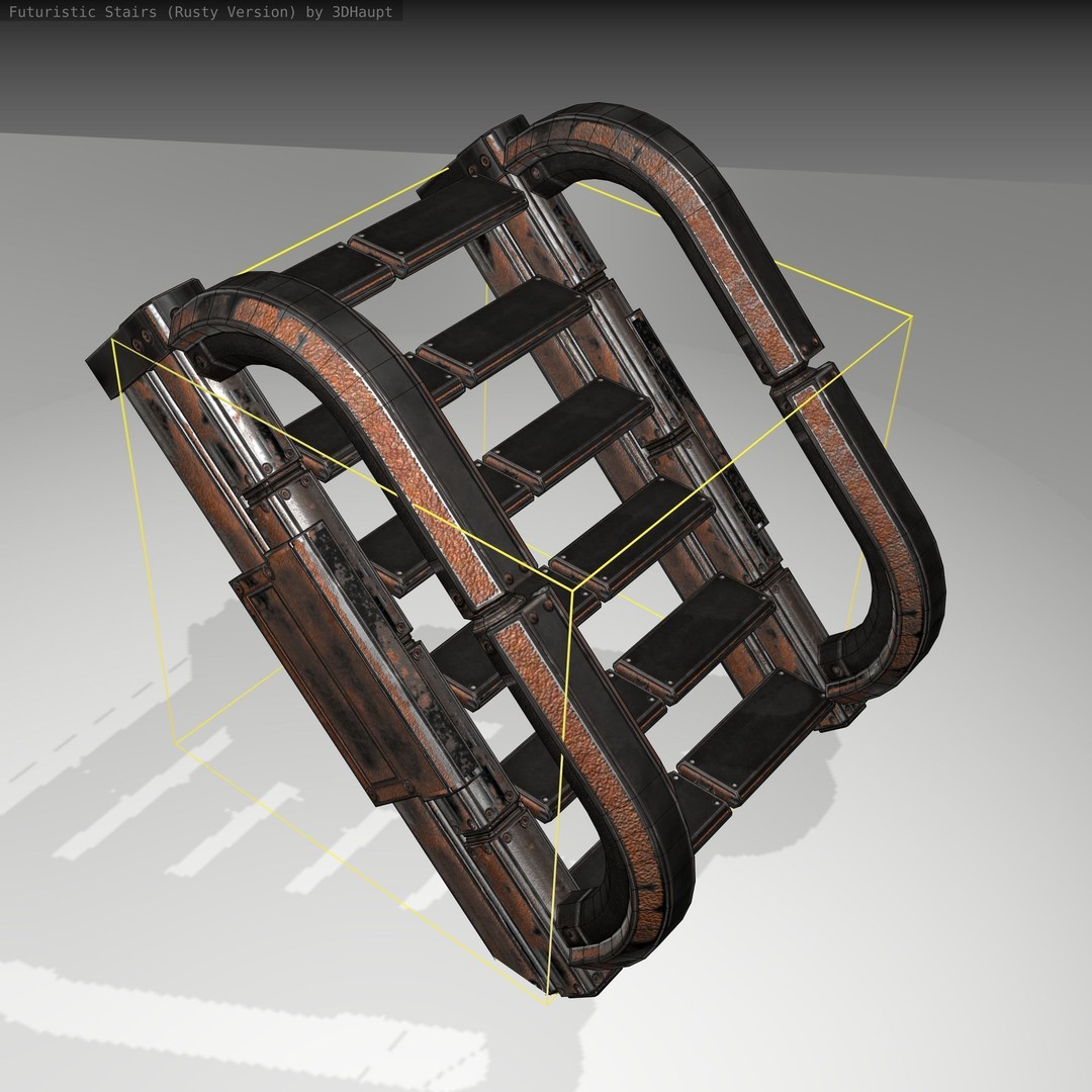 Futuristic Stairs 3D Model – Low Poly Rusty Textures, Game Ready - View 21