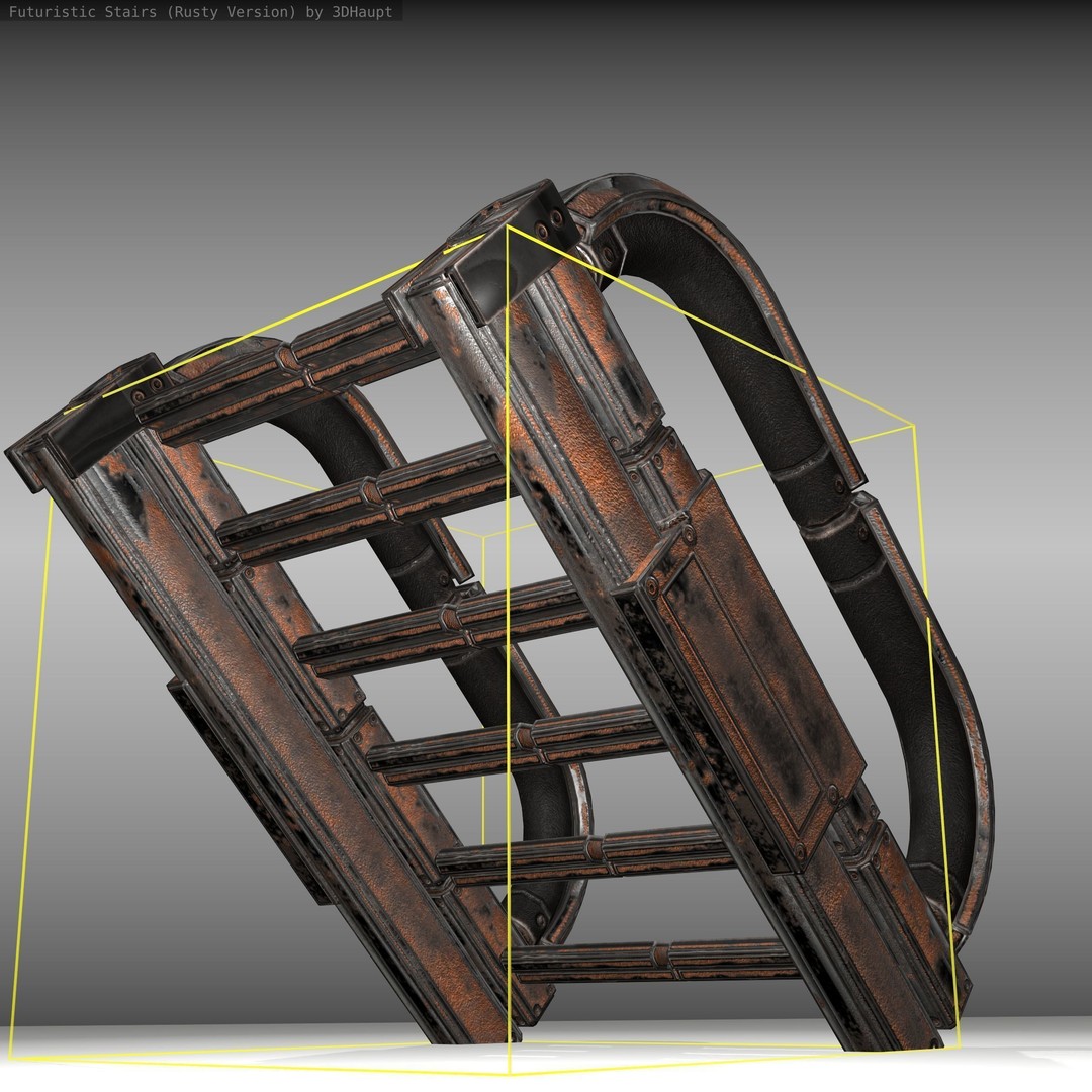 Futuristic Stairs 3D Model – Low Poly Rusty Textures, Game Ready - View 22