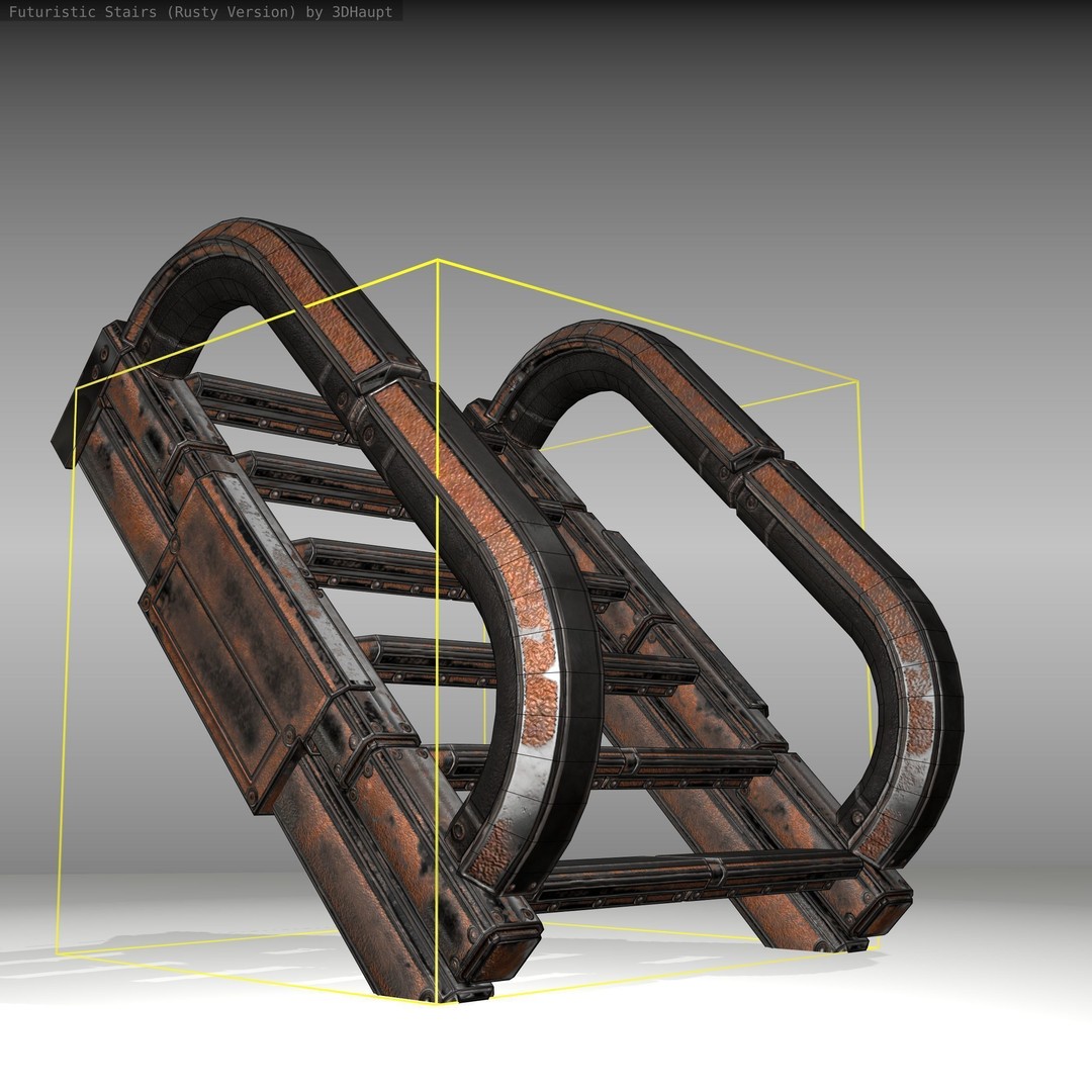 Futuristic Stairs 3D Model – Low Poly Rusty Textures, Game Ready - View 23