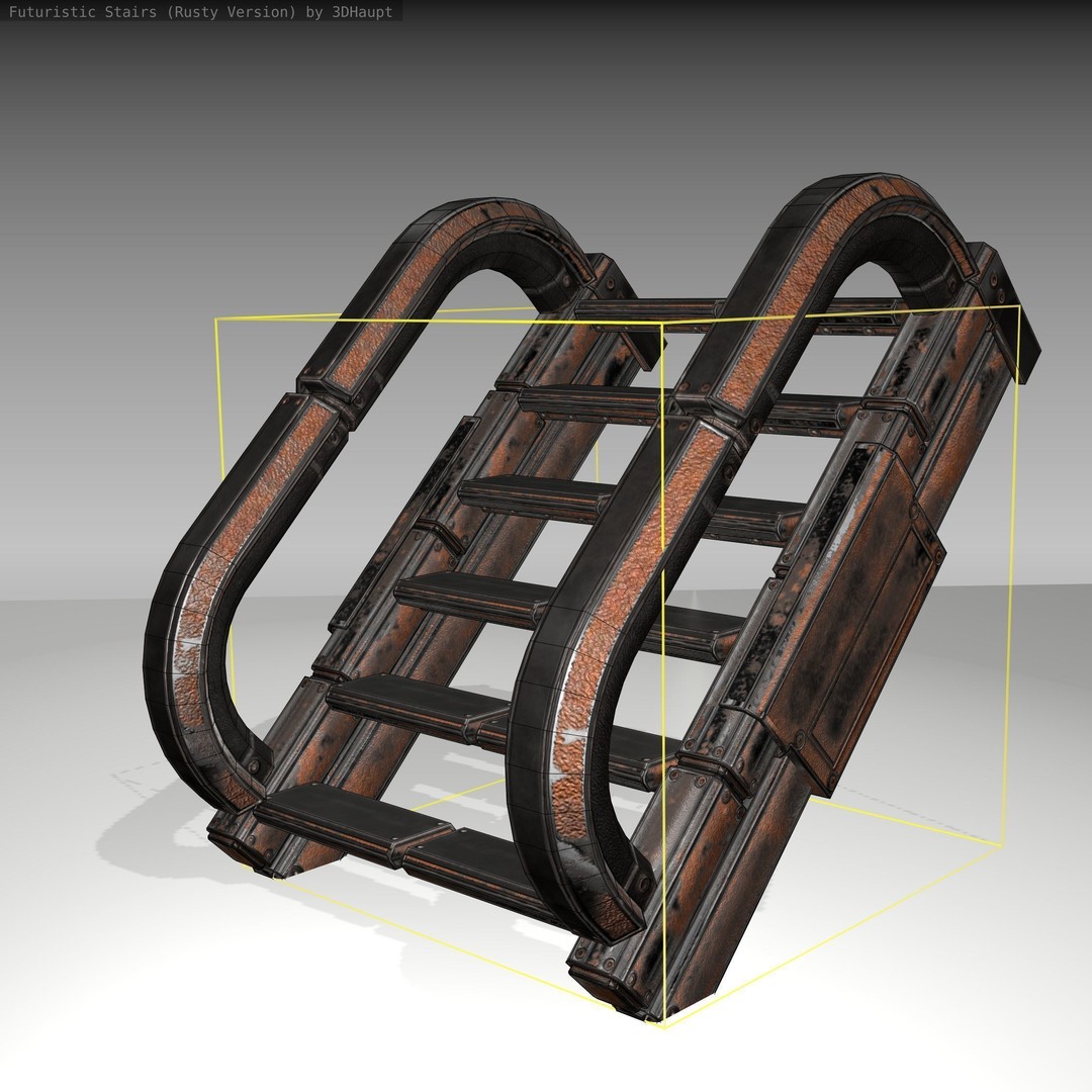 Futuristic Stairs 3D Model – Low Poly Rusty Textures, Game Ready - View 24
