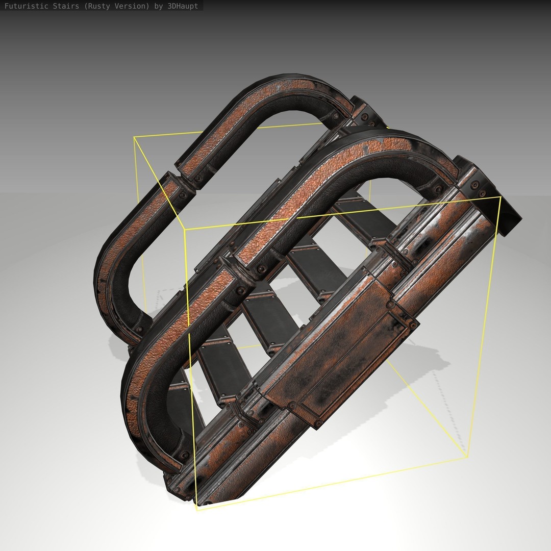 Futuristic Stairs 3D Model – Low Poly Rusty Textures, Game Ready - View 25