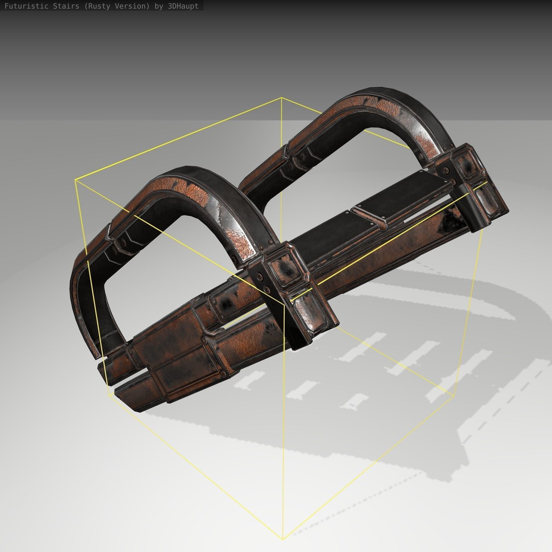 Futuristic Stairs 3D Model – Low Poly Rusty Textures, Game Ready - View 3