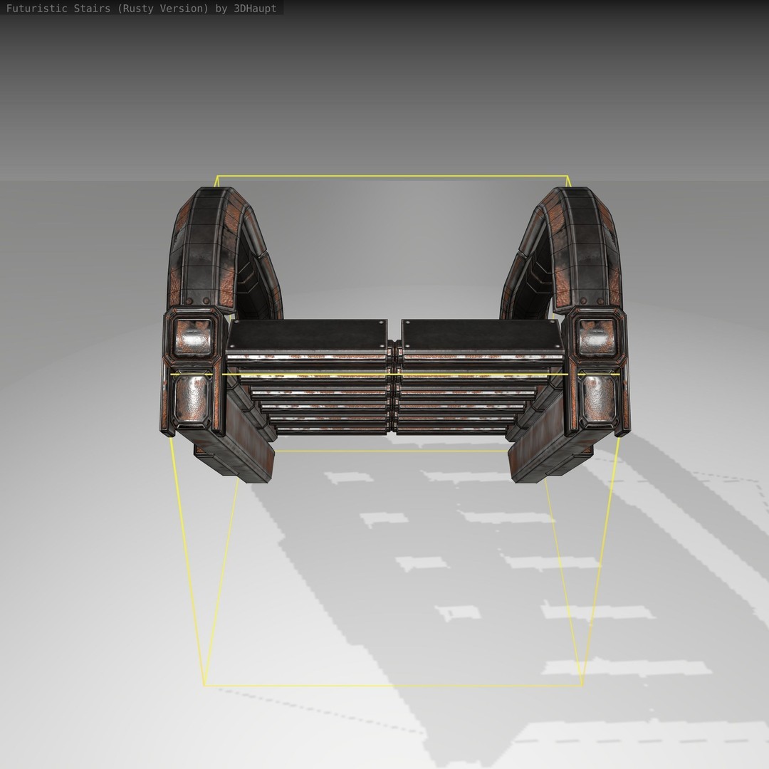 Futuristic Stairs 3D Model – Low Poly Rusty Textures, Game Ready - View 4