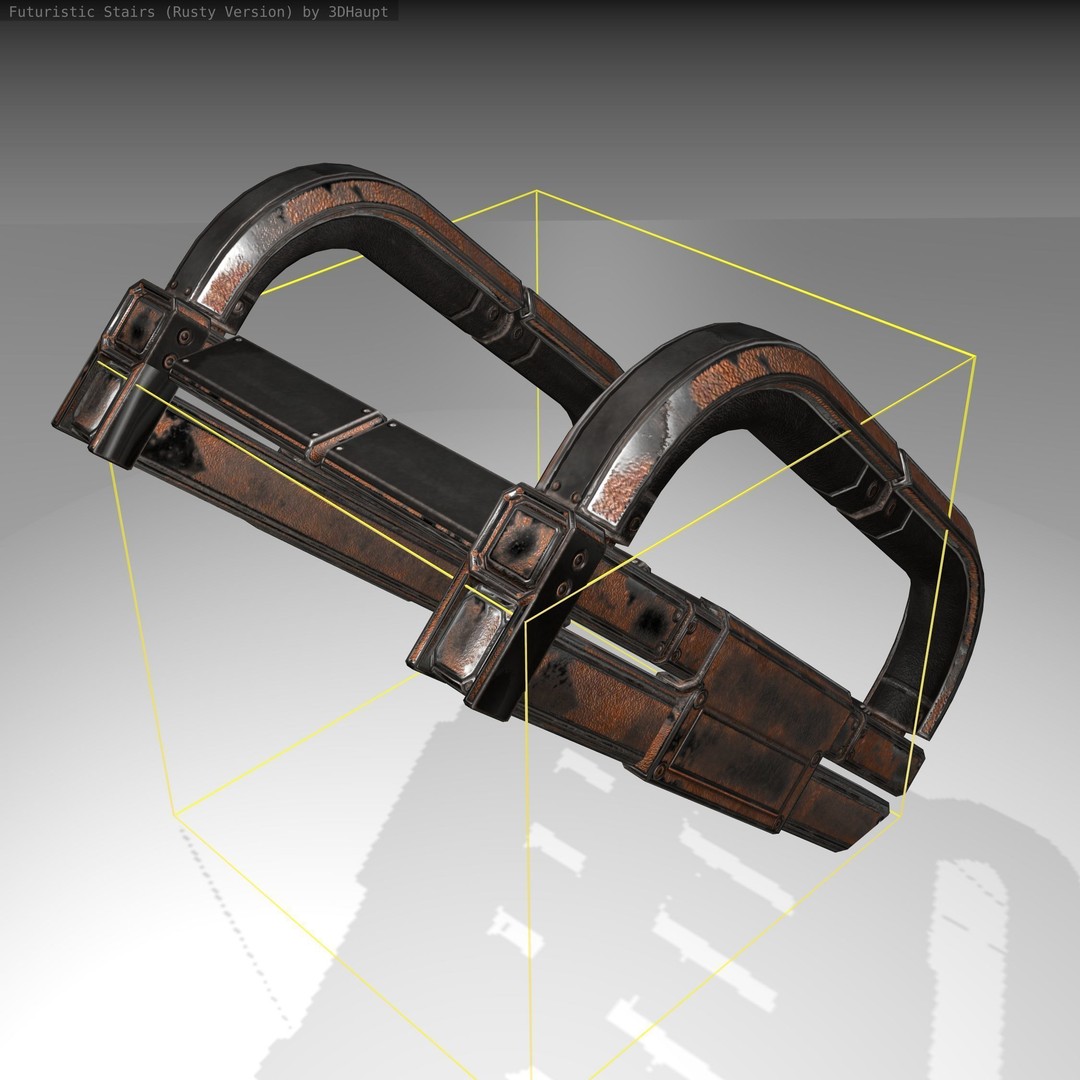 Futuristic Stairs 3D Model – Low Poly Rusty Textures, Game Ready - View 5