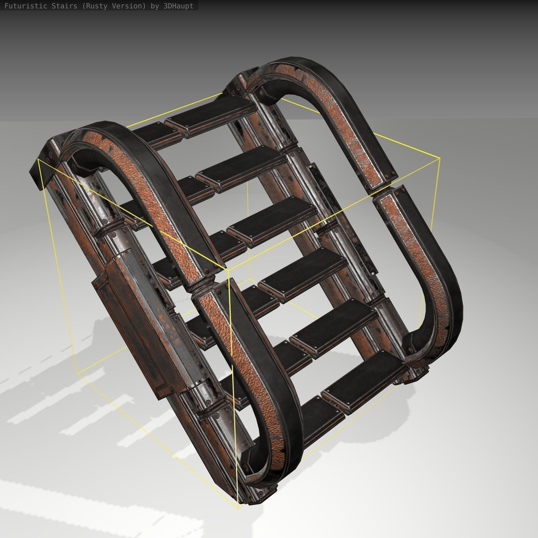Futuristic Stairs 3D Model – Low Poly Rusty Textures, Game Ready - View 7