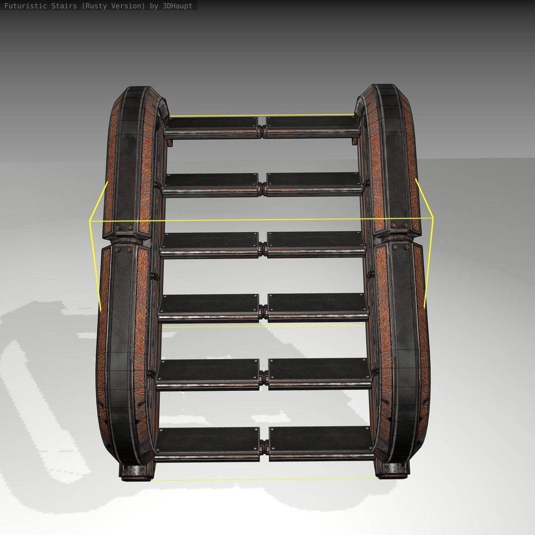 Futuristic Stairs 3D Model – Low Poly Rusty Textures, Game Ready - View 8