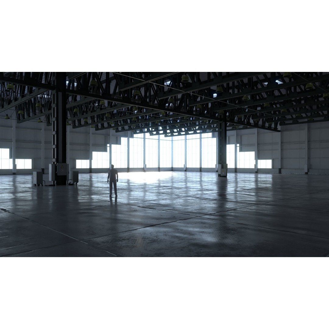 Warehouse Interior 3D Model – Low Poly Industrial Hall, FBX - View 3