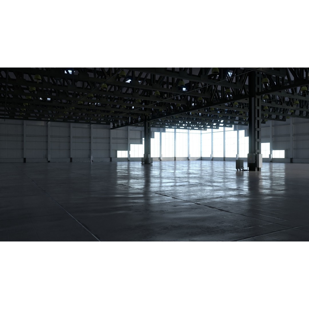 Warehouse Interior 3D Model – Low Poly Industrial Hall, FBX - View 4