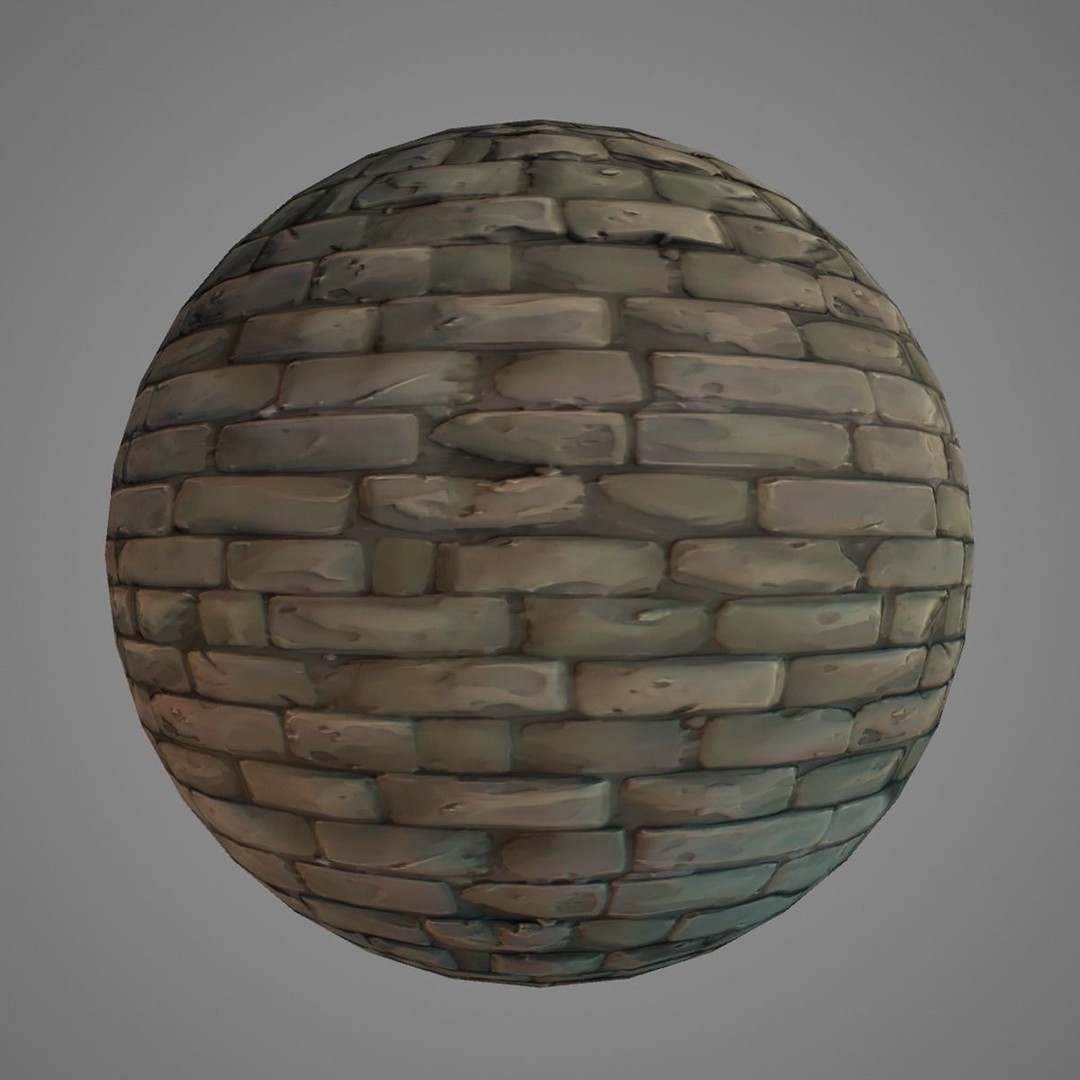 Hand Painted Brick Wall Textures 3D Model – Stylized PBR Textures, PNG - View 4
