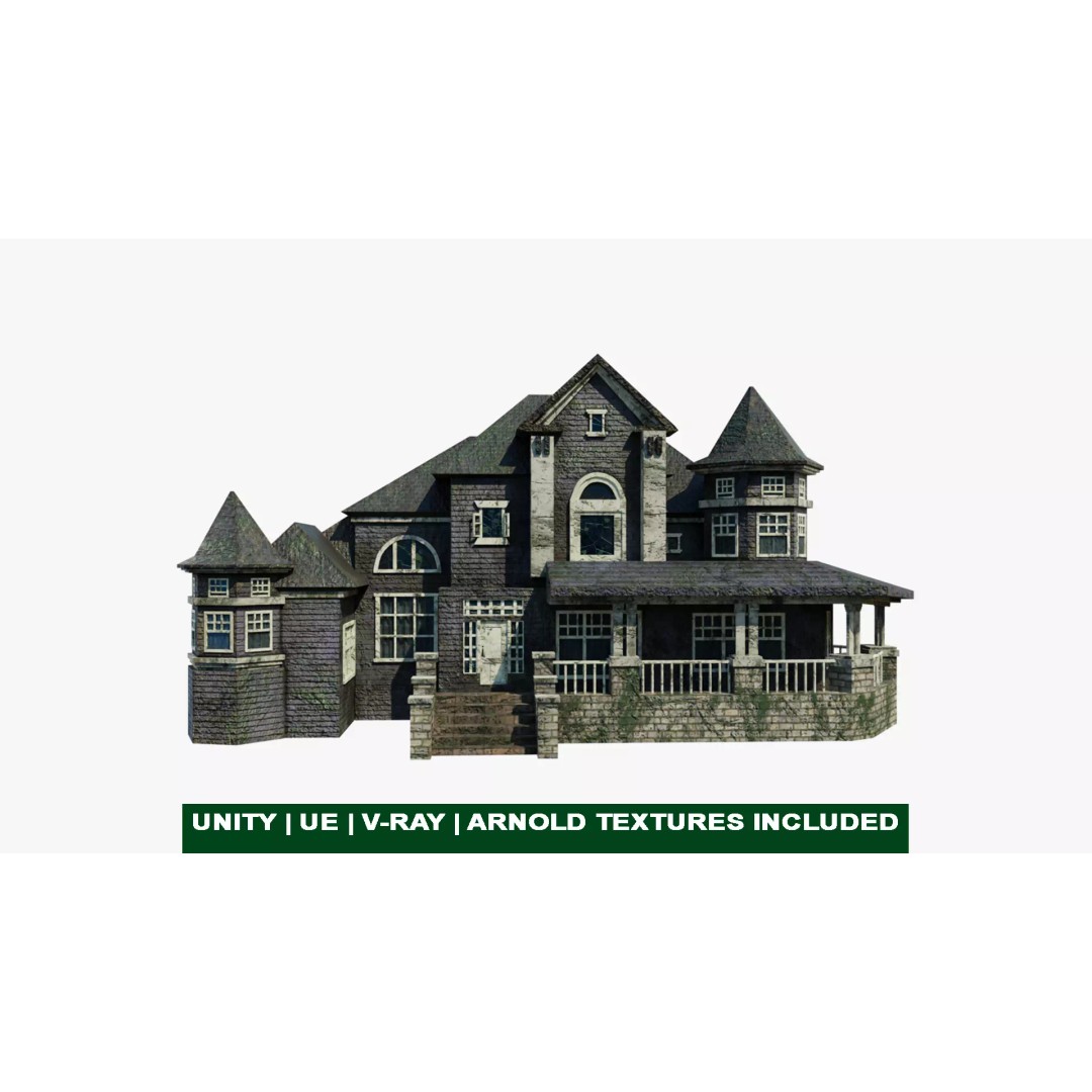 Old Abandoned House 3D Model – Low Poly Game Asset with PBR Textures - View 2