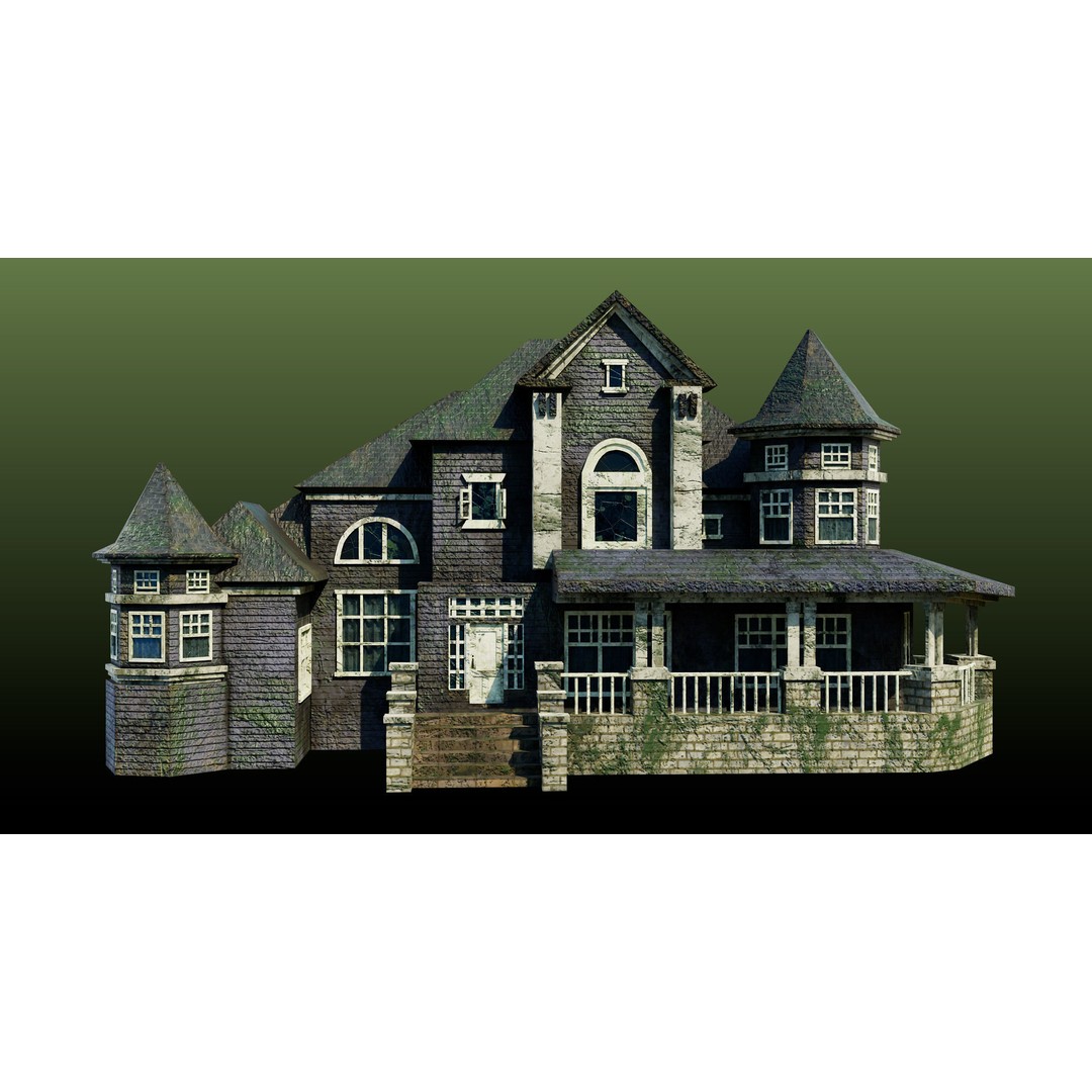 Old Abandoned House 3D Model – Low Poly Game Asset with PBR Textures - View 3
