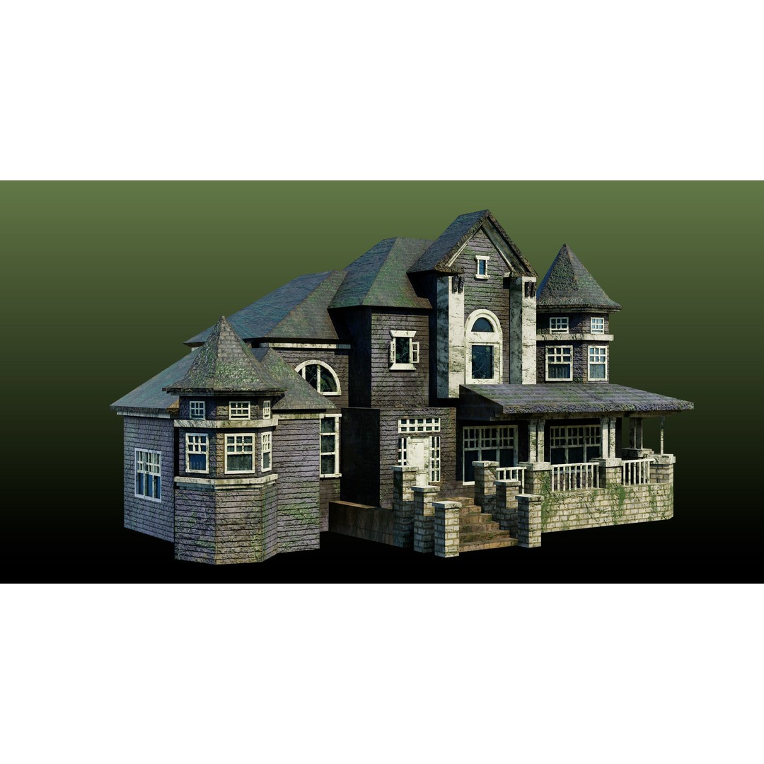 Old Abandoned House 3D Model – Low Poly Game Asset with PBR Textures - View 4