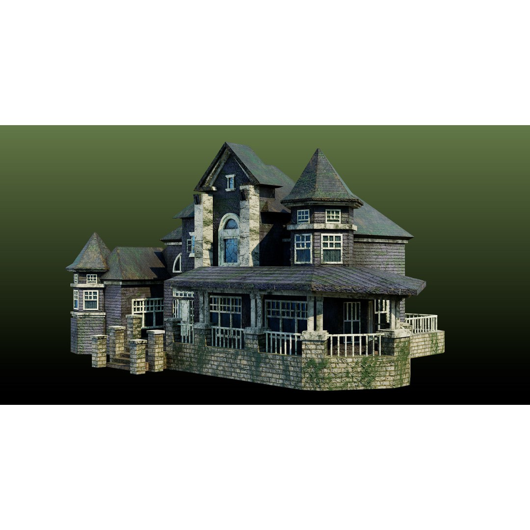Old Abandoned House 3D Model – Low Poly Game Asset with PBR Textures - View 8