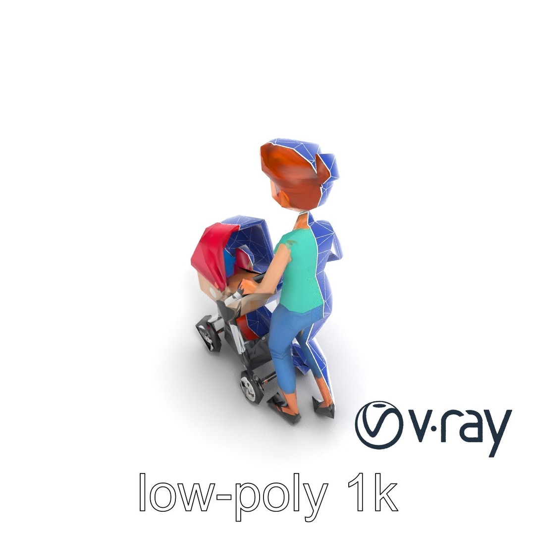 Cartoon Woman with Stroller 3D Model – Low Poly Game Asset, FBX - View 19