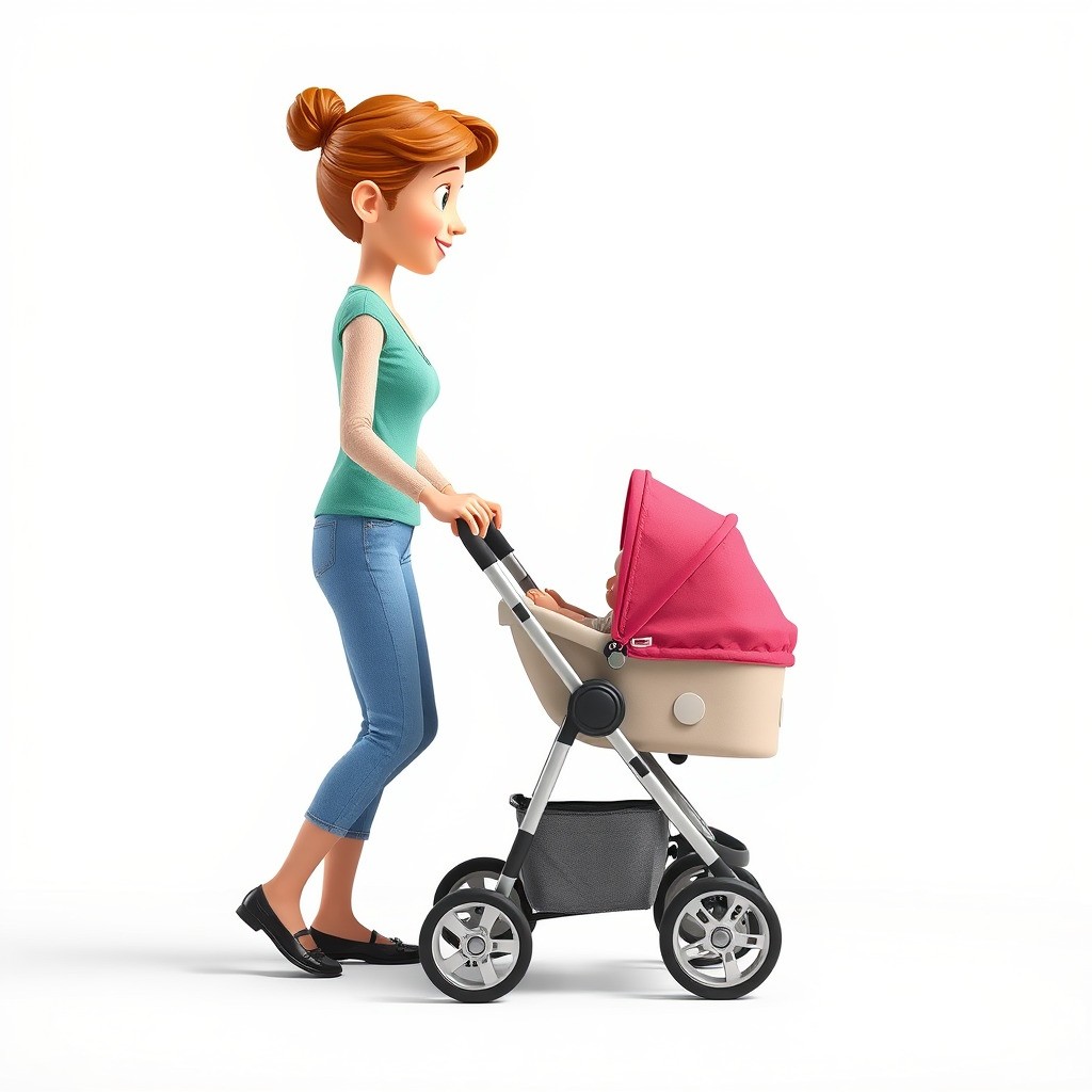 Cartoon Woman with Stroller 3D Model – Low Poly Game Asset, FBX - View 5