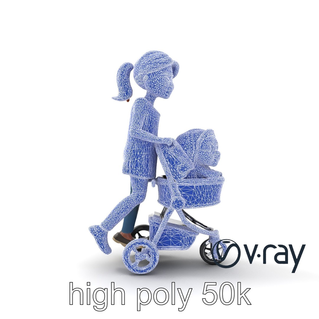 Cartoon Mother and Child 3D Model – Low Poly Character, FBX