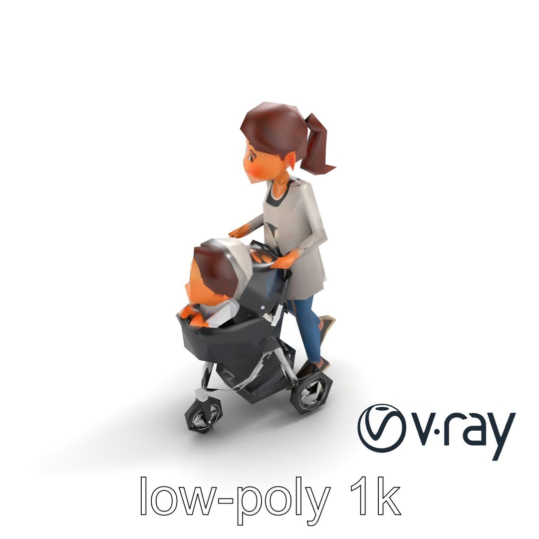Cartoon Mother and Child 3D Model – Low Poly Character, FBX - View 10