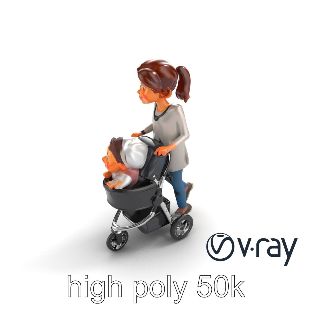 Cartoon Mother and Child 3D Model – Low Poly Character, FBX - View 11