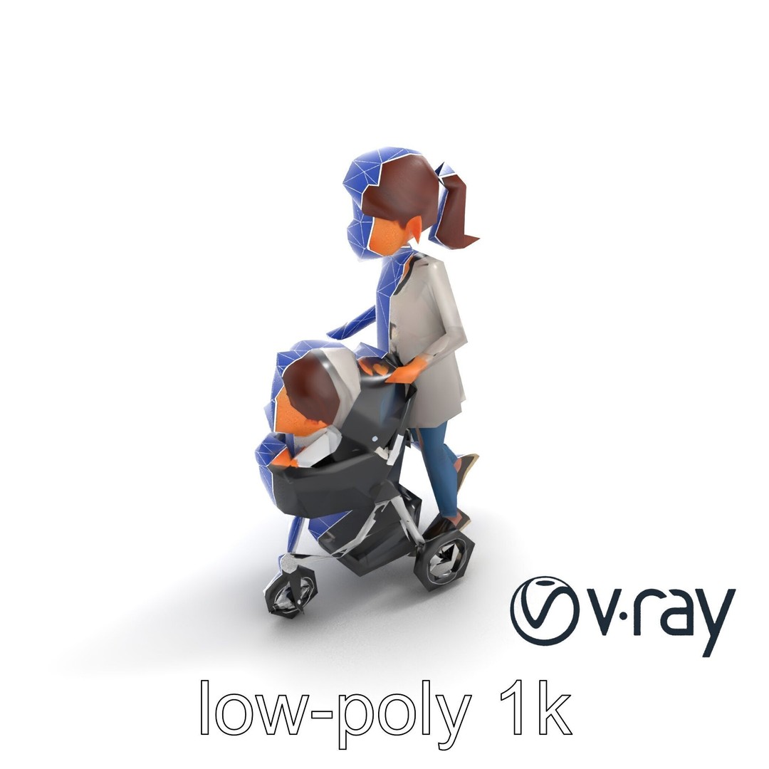 Cartoon Mother and Child 3D Model – Low Poly Character, FBX - View 13