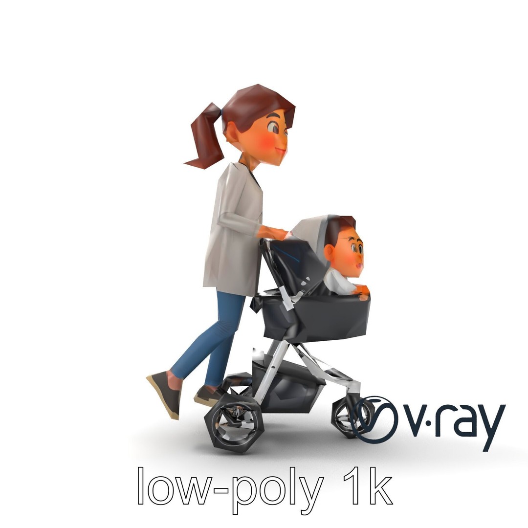 Cartoon Mother and Child 3D Model – Low Poly Character, FBX - View 14