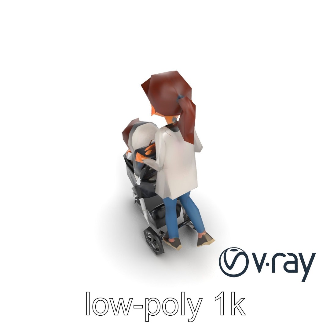Cartoon Mother and Child 3D Model – Low Poly Character, FBX - View 15