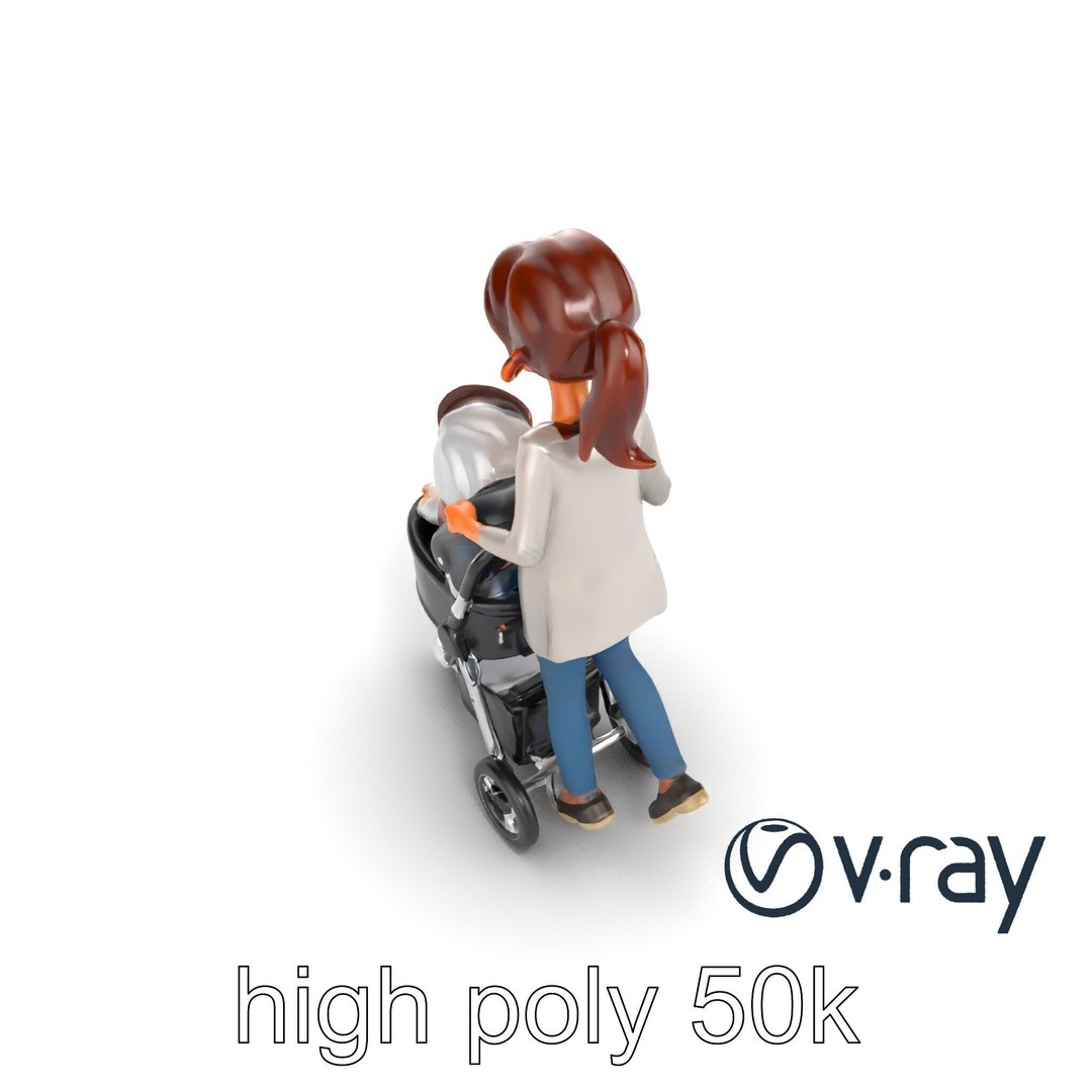 Cartoon Mother and Child 3D Model – Low Poly Character, FBX - View 17