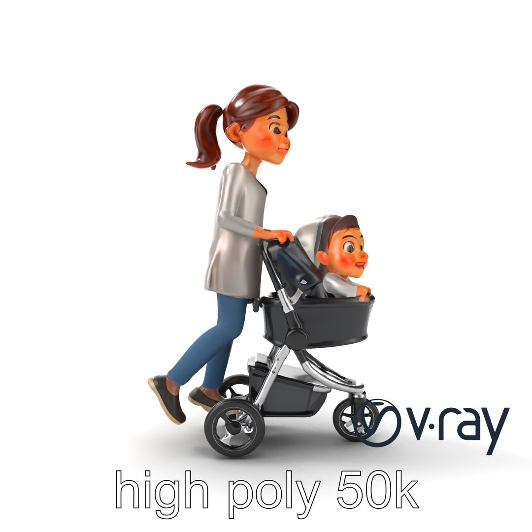 Cartoon Mother and Child 3D Model – Low Poly Character, FBX - View 18