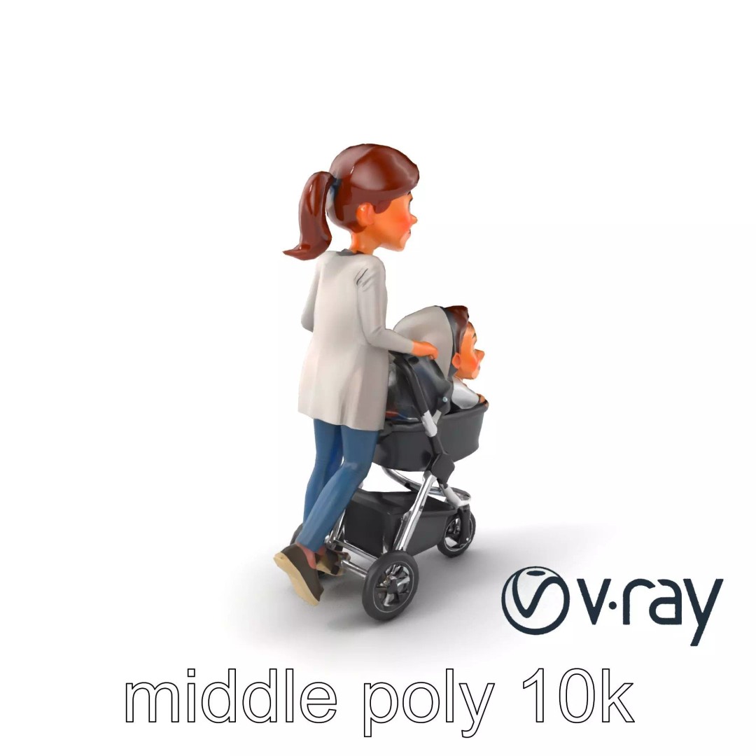Cartoon Mother and Child 3D Model – Low Poly Character, FBX - View 2