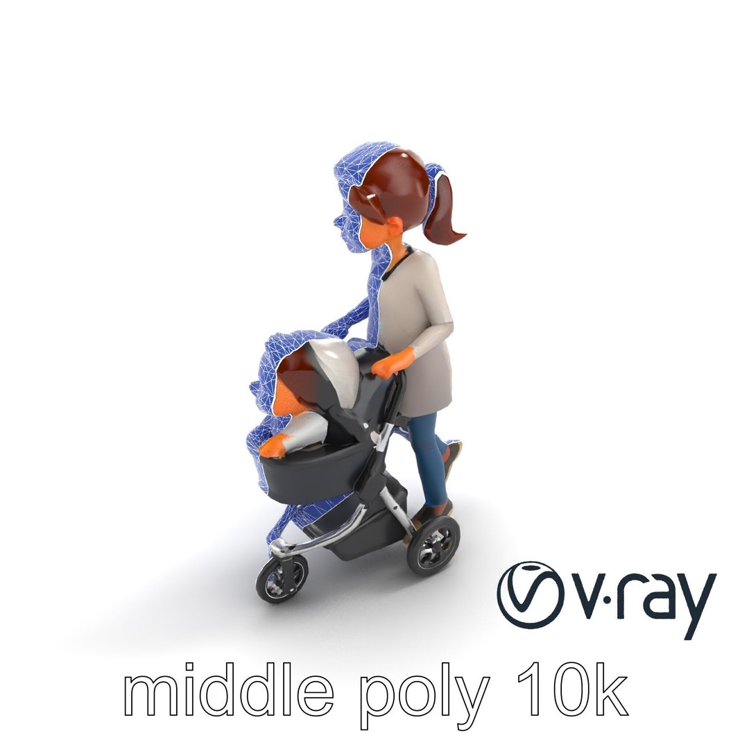 Cartoon Mother and Child 3D Model – Low Poly Character, FBX - View 22