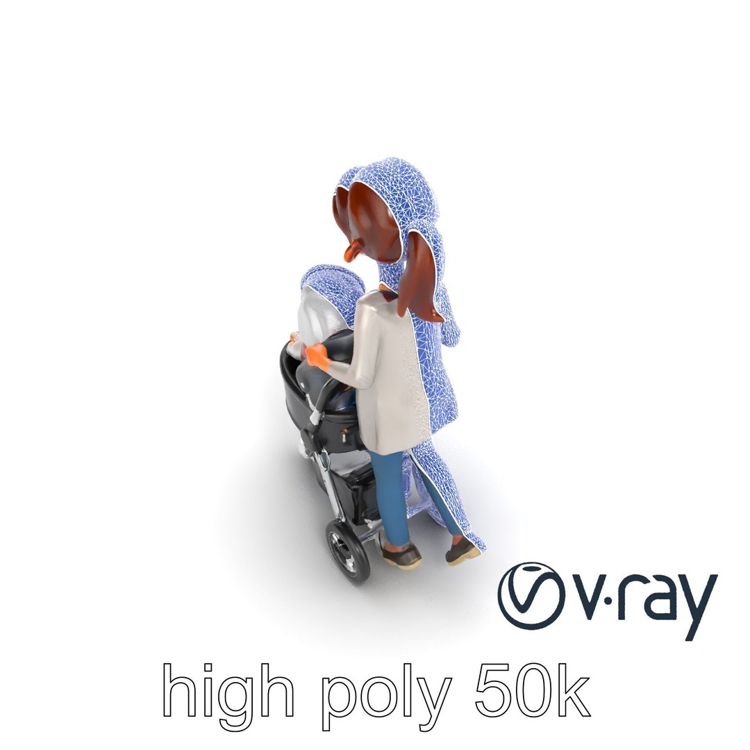 Cartoon Mother and Child 3D Model – Low Poly Character, FBX - View 23